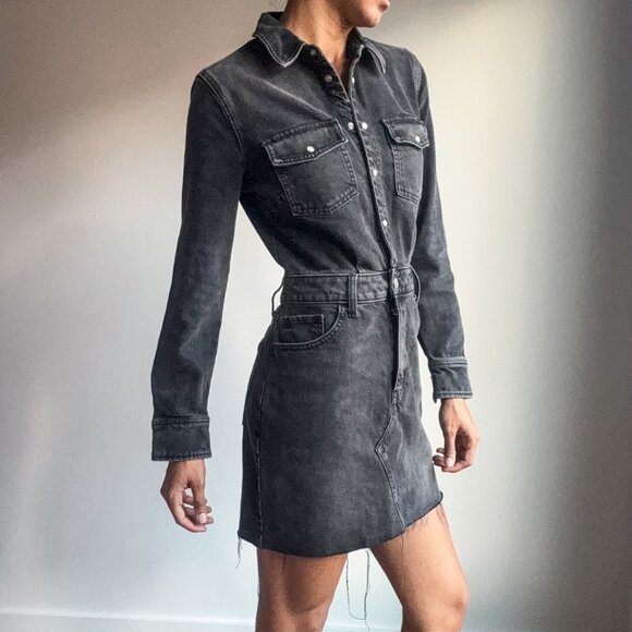 Express Washed Black Denim Button- Front Dress Sz Small - Picture 3 of 7